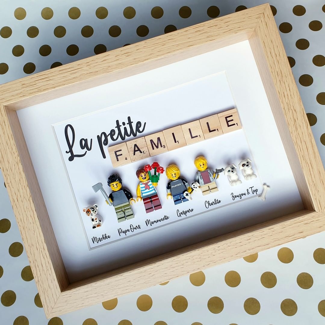 Cadre vitrine avec figurines Lego portraits de Famille cadeau
